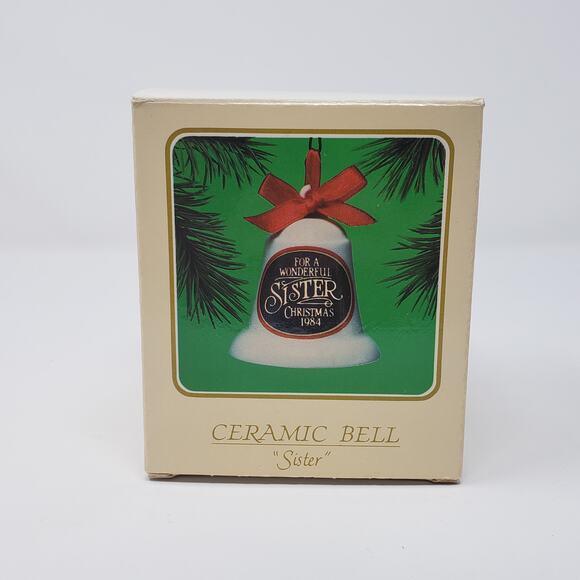 1984 Hallmark Sister Ceramic Bell Keepsake Christmas Holiday Ornament - Picture 1 of 7